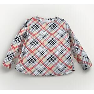 Icikuls Ibkul Top Plaid Round Neck Long Half Mesh Sleeve Women's Size XL